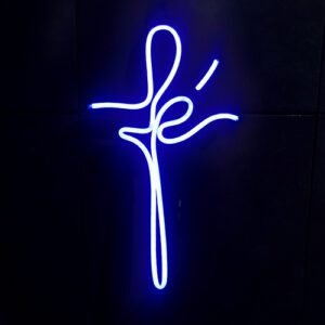 Cartel Led Neón Fé Cruz 30cm Azul 12v P/camión P/parabrisas